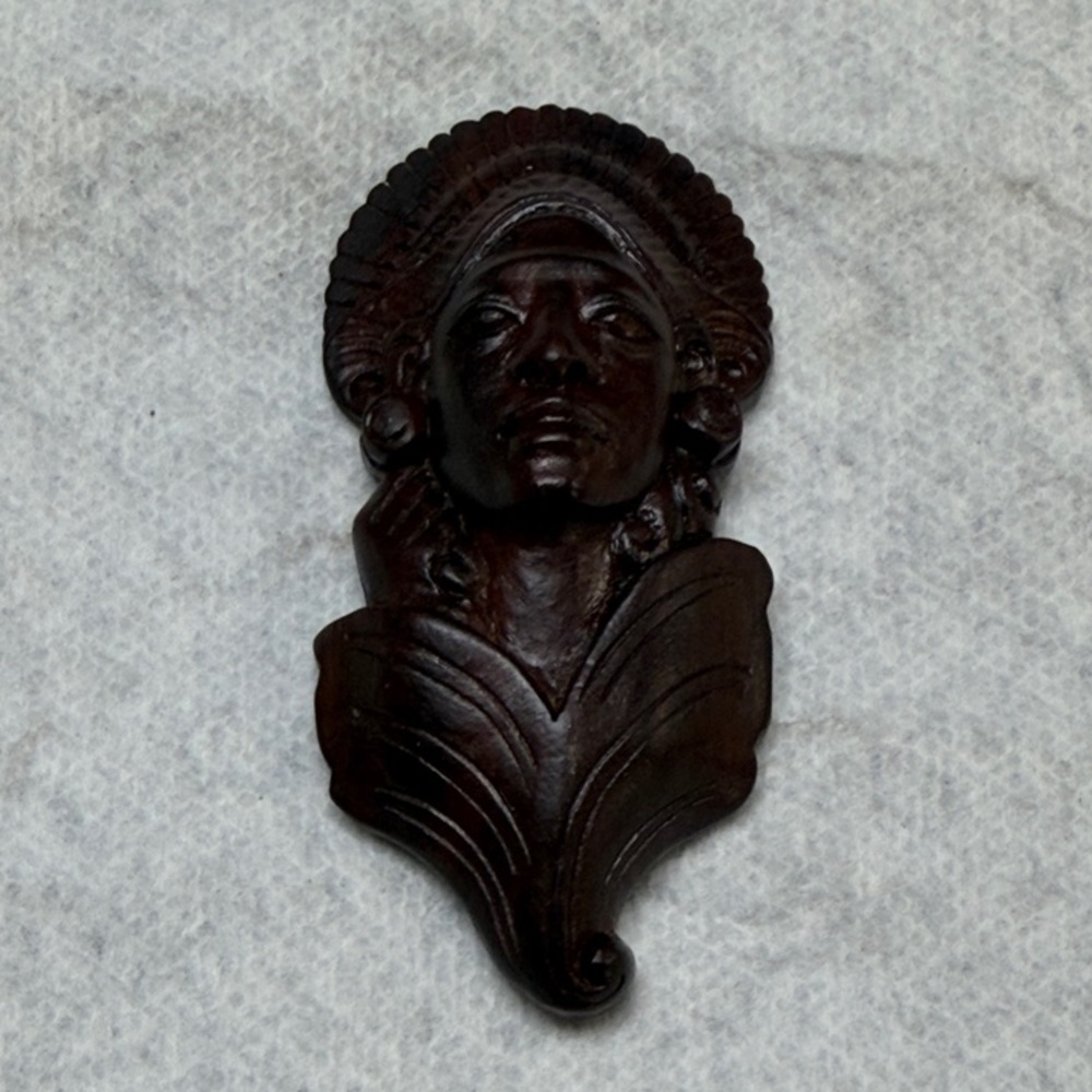 Dark Carved Wooden Figural Brooch - Vintage Cool
